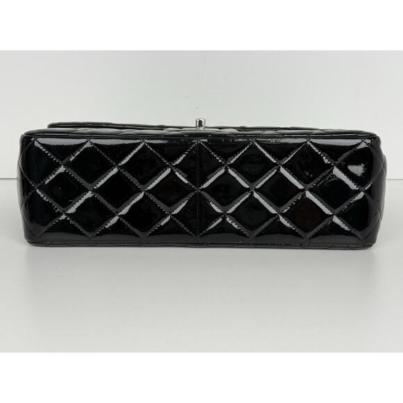 Chanel Patent Quilted Jumbo Single Flap Bag Black with Silver Hardware B-2 - Picture 6 of 16